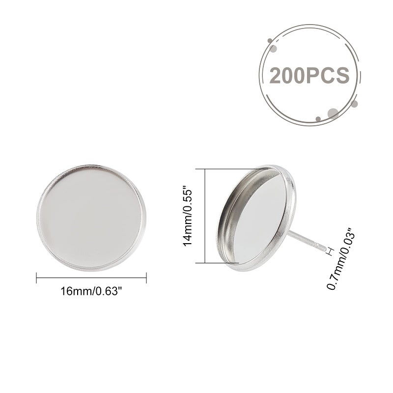 PH PandaHall 200pcs 14mm Stainless Steel Stud Earring Flat Round Bezel Earring Earring Blank Trays Cabochon Earring Setting for Earring Making DIY - Image 4